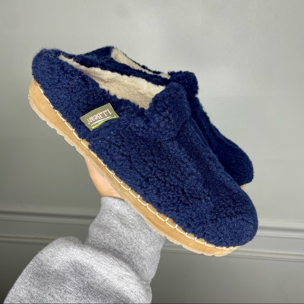L.L.Bean Cozy Slipper Slide Pile Navy Fleece Womens 8